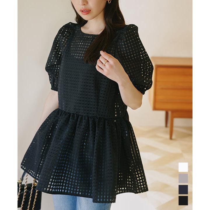 【新品未使用】cccmalie シーマリー　ペプラム半袖ブラウス(ホワイト) KOBE LETTUCE ブラウス 白 黒 レディース ボリューム袖 半袖