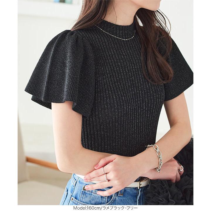大人気　keina rita 半袖トップス 黒　パフスリーブ　フレア　ブラック She's Closet tシャツ パフスリーブ半袖切替ボリュームフレアペプラム