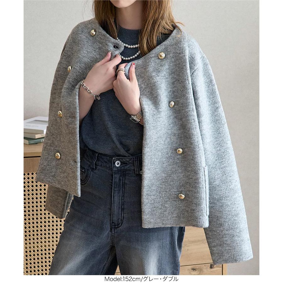 【美品】ロベルトコリーナ×シップス ニット ダブル 銀ボタン ジャケット L ダブルボタンもっちもちニットジャケット [C7195] - レディース