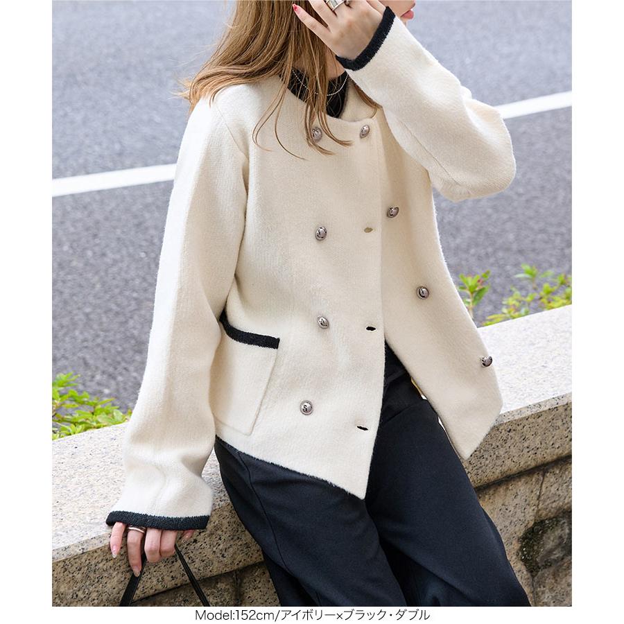 美品「three dots」ミドルゲージ ダブル ニットジャケット　L KOBE LETTUCE（神戸レタス） ニットジャケット カーディガン