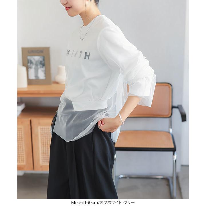 ホワイト チュール トップス KOBE LETTUCE（神戸レタス） トップス レディース ロゴt 40代 長袖