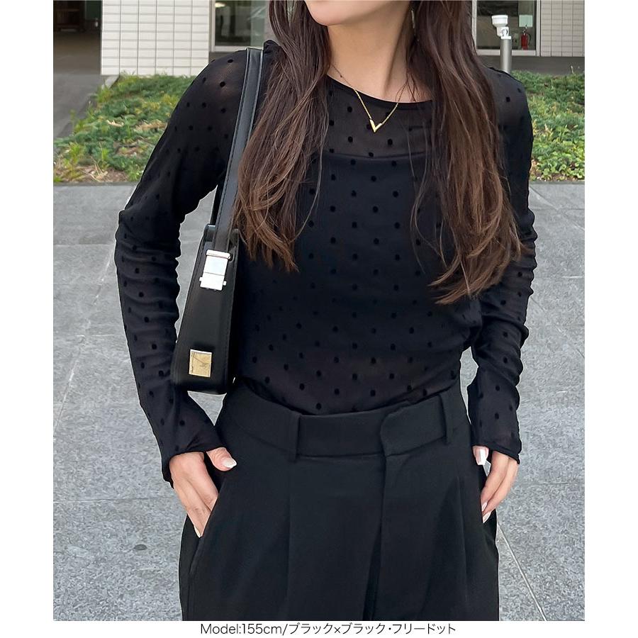 ブルマリン★チュール ウィングフロントシアートップ ギフト包装 KOBE LETTUCE シアートップス 長袖 前後2way フロッキードット