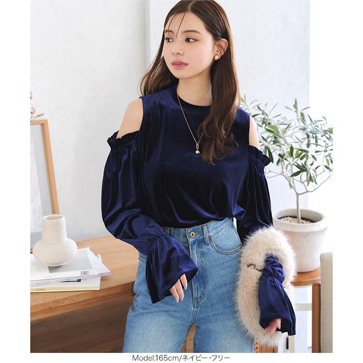 KOBE LETTUCE ベロアトップス レディース 長袖 秋 ショルダー KOBE LETTUCE ベロアトップス レディース 長袖 秋 ショルダー