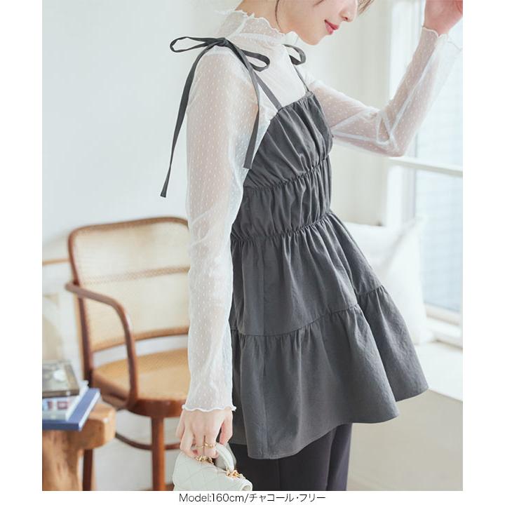 リボン　ギャザー　L　チュニック　トップス KOBE LETTUCE トップス チュニック レディース キャミソール