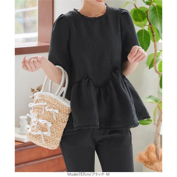 KOBE LETTUCE（神戸レタス） ブラウス ペプラムブラウス 半袖 ツイード