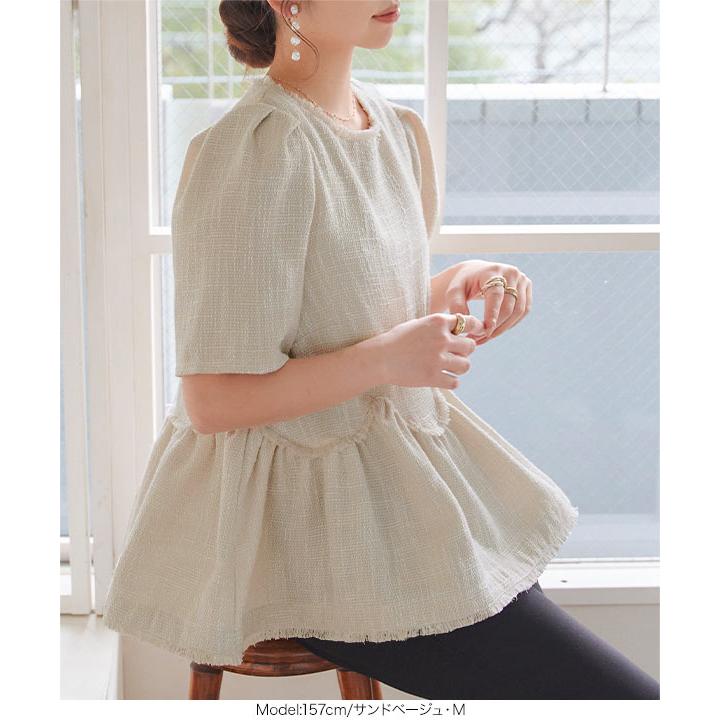 KOBE LETTUCE（神戸レタス） ブラウス ペプラムブラウス 半袖 ツイード