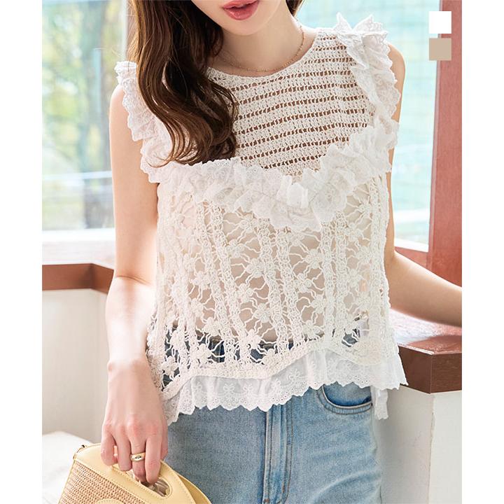 KOBE LETTUCE（神戸レタス） かぎ編み ベスト レディース 50代 フレア