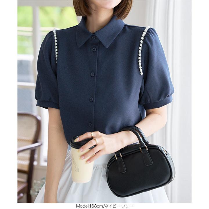 【極美品】Rene ルネ パフスリーブ 半袖ブラウス ネイビー38 Rene（ルネ） パフスリーブブラウス 6231020