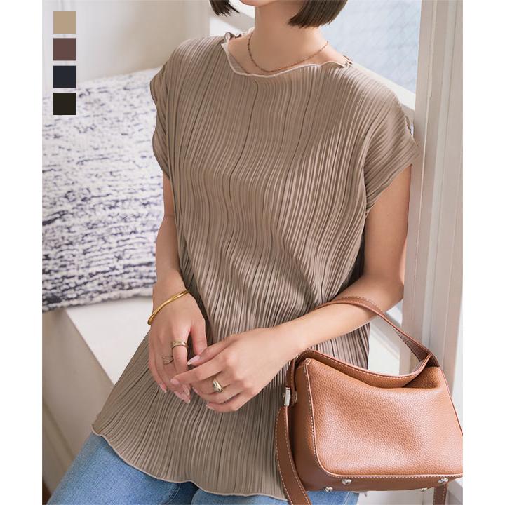 プリーツプリーズ　ノースリーブ　チュニック　トップス プリーツプリーズPLEATS PLEASE 横プリーツバイカラー