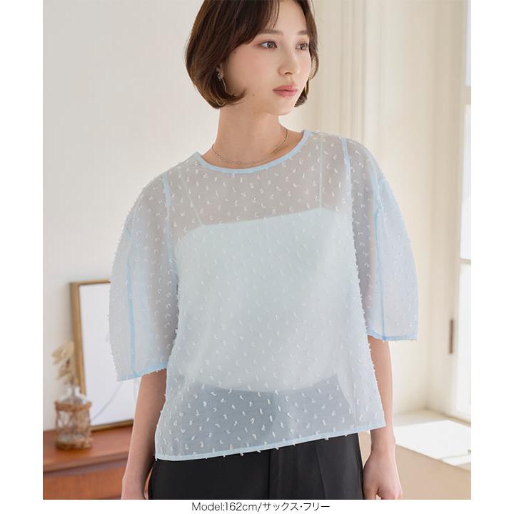 シャツ/ブラウス(半袖/袖なし) UNDULATE SHEER TOP KOBE LETTUCE（神戸レタス） ブラウス シアー レディース 5分袖 半袖