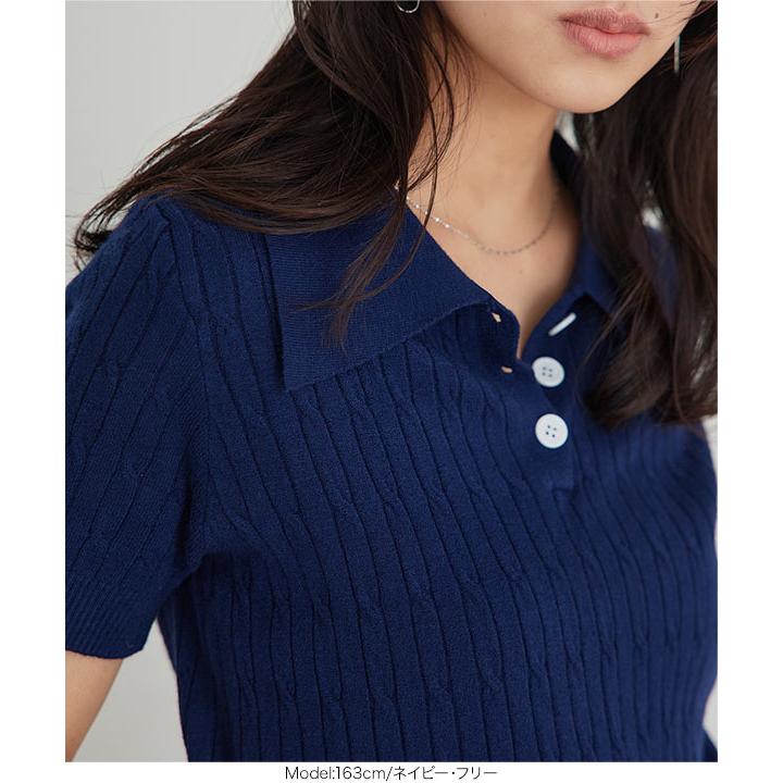 AURALEE ハイゲージ リブニット ポロ 五分袖 ネイビー 美品 KOBE LETTUCE（神戸レタス） トップス レディース 40代 上品
