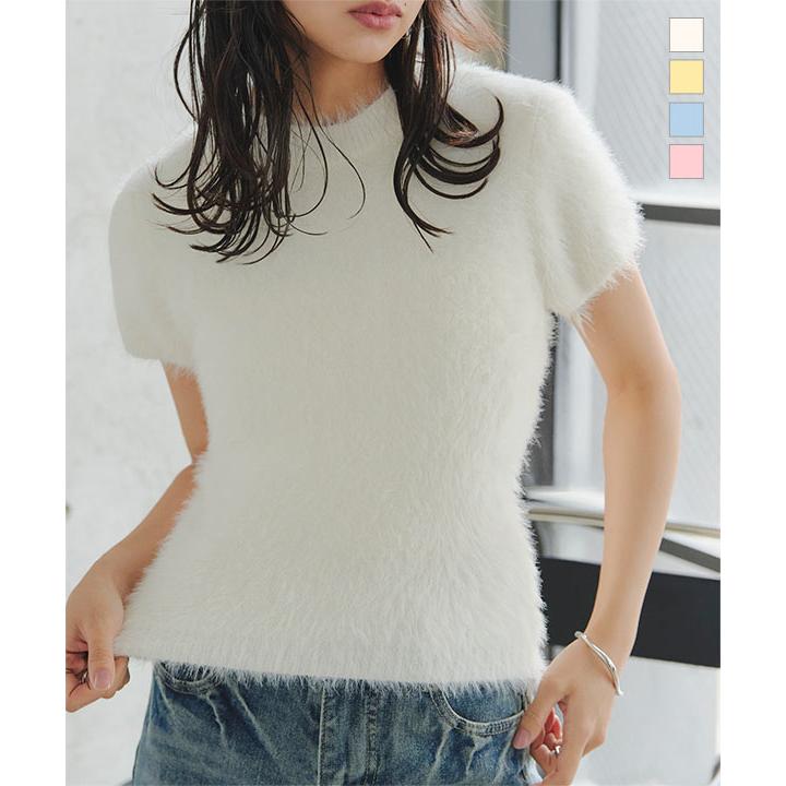 【希少カラー】 パステルピンク ミントグリーンポニー 半袖 ニット　NO3111 KOBE LETTUCE（神戸レタス） トップス レディース 半袖ニット シャギー
