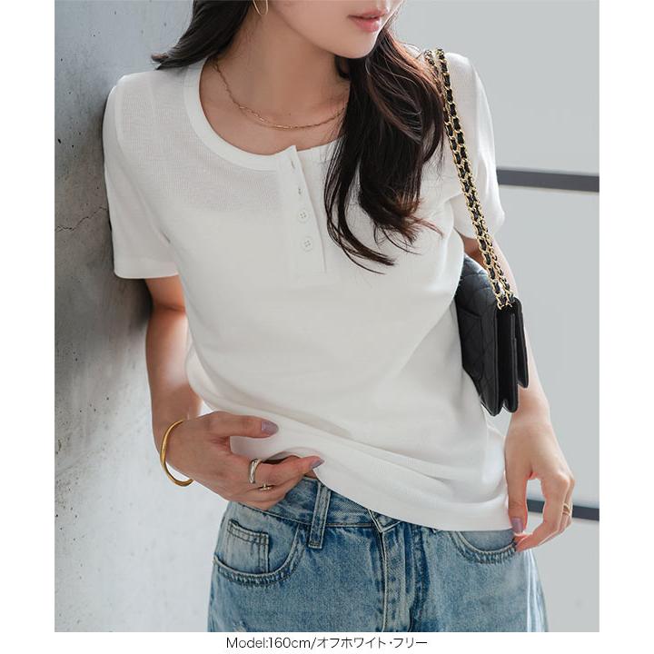 Her. ホワイト 半袖トップス　le KOBE LETTUCE（神戸レタス） ヘンリーネック tシャツ レディース