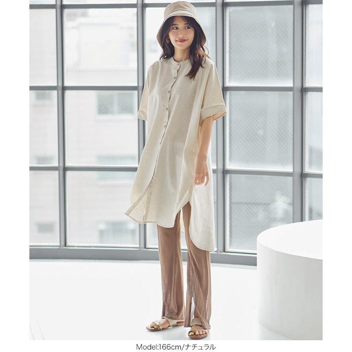 日替わりセール ワンピース チュニック 半袖 リネン シャツワンピ 麻 レディース E25送料無料 ゆったり 体型カバー 夏 バンドカラー いよいよ人気ブランド