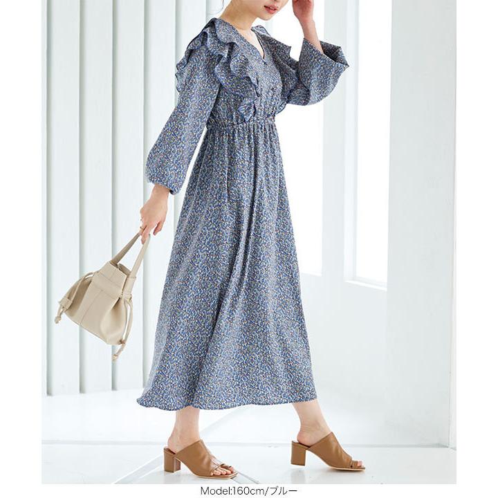 日替わりセール ワンピース レディース 春 花柄 フリル 長袖 ロング丈 フラワープリント フェミニン E2999送料無料 61 Off