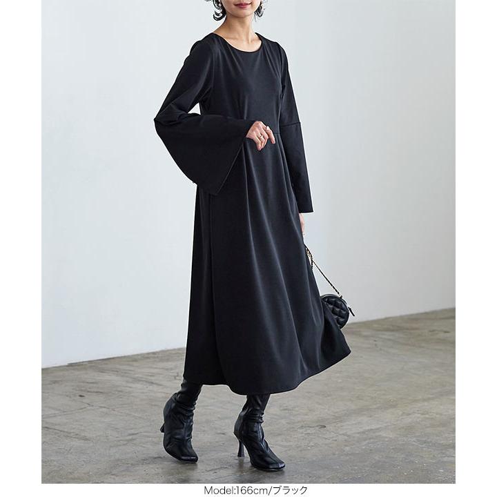 新品タグ付✨Perfumeclosetストレッチフレアスリーブワンピース 黒 F KOBE LETTUCE（神戸レタス） ワンピース レディース フレアスリーブ