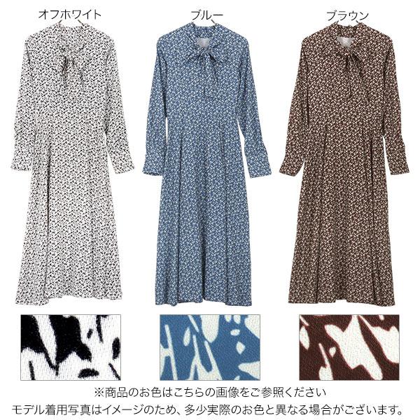 小花柄ボウタイワンピース 春 40代 50代 30代 フィットアンド