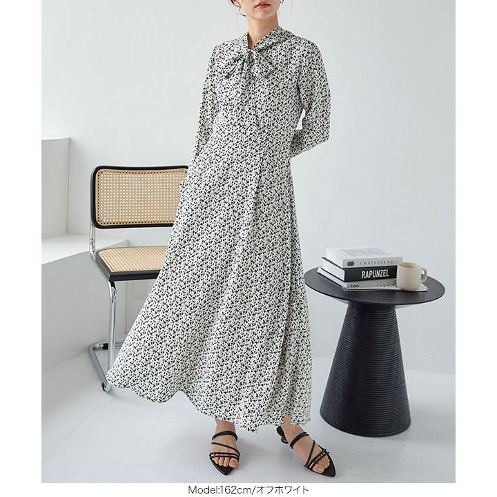 小花柄ボウタイワンピース 春 40代 50代 30代 フィットアンド