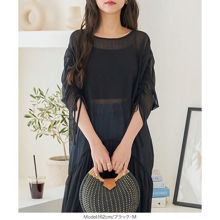 ワンピース マキシ 夏 40代 50代 30代 半袖 フレア シアー