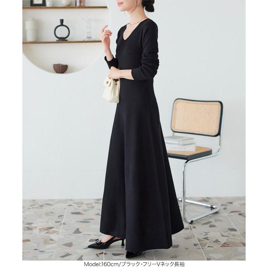 ニットワンピース 40代 50代 フレア レディース 冬 秋 春 E3289 : 神戸