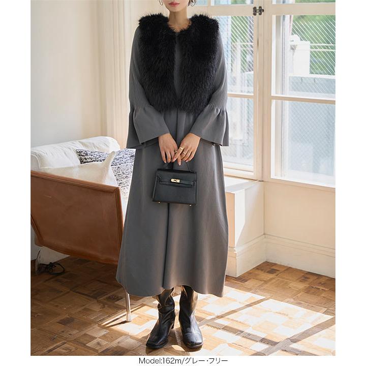 ワンピース レディース 40代 50代 30代 フレアスリーブ ニット 長袖