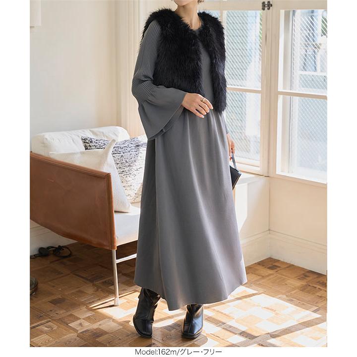 ワンピース レディース 40代 50代 30代 フレアスリーブ ニット 長袖