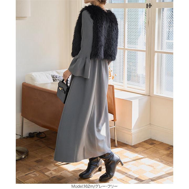 ワンピース レディース 40代 50代 30代 フレアスリーブ ニット 長袖