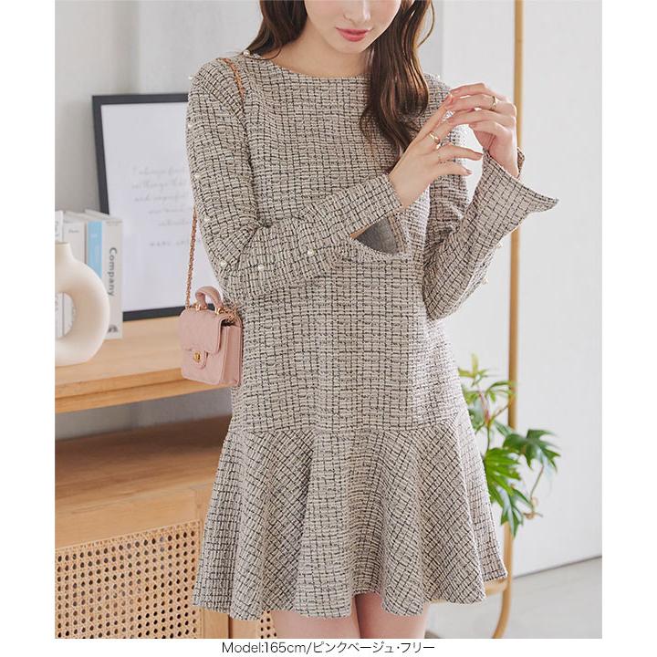 KOBE LETTUCE（神戸レタス） ワンピース 長袖 ツイード パール