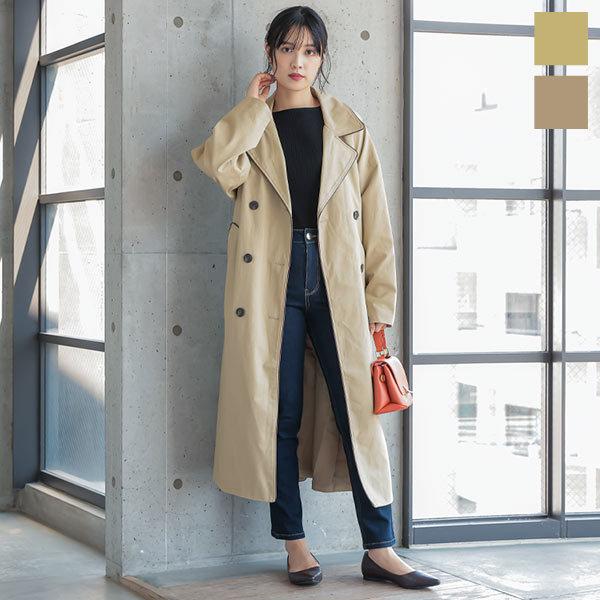 トレンチコート レディース アウター 秋 ゆったり 羽織り ロング 裏地 ドロップショルダー K1062 K1062 神戸レタスkobelettuce 通販 Yahoo ショッピング