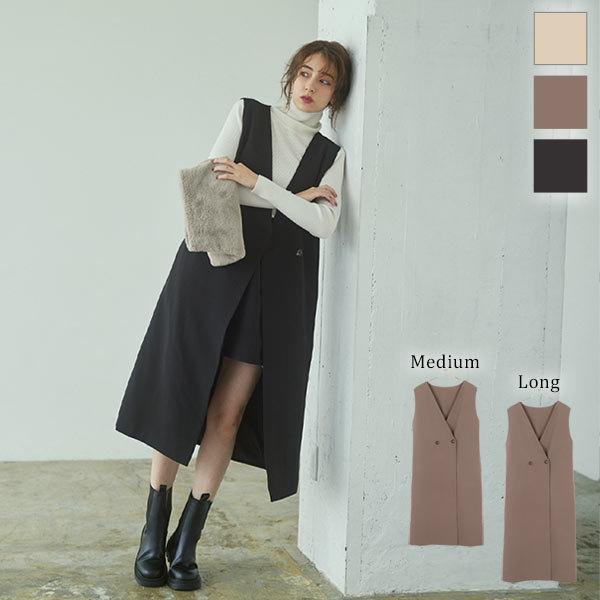 ジレ ジャケット レディース アウター 羽織り ワンピース 2way レイヤー 美品 ジャンスカ K1080送料無料 Vネック