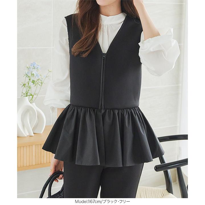 S*.様 DEVOA新品未使用ブラック スリーブレスベスト KOBE LETTUCE（神戸レタス） コート ダンボールペプラムVネックベスト