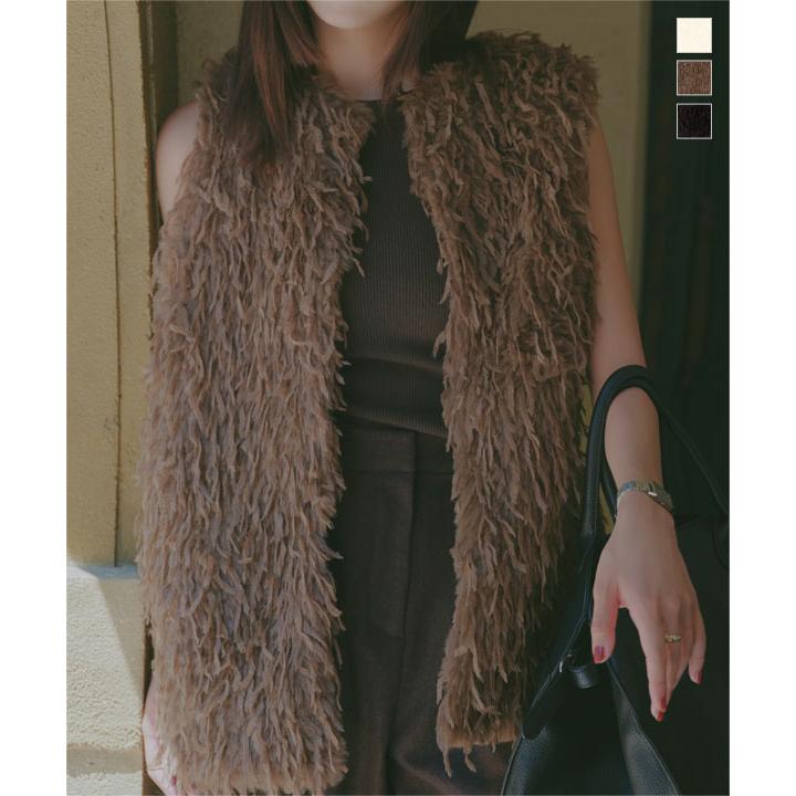DUAL VIEWデュアルビュー ラクーン ファー ロングジレ ベスト 毛皮