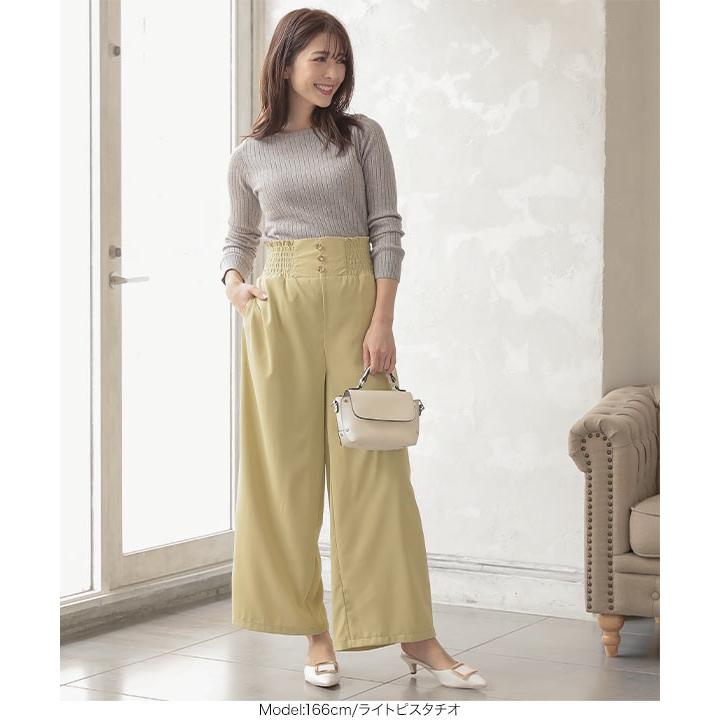 ハイウエストフロントボタンワイドパンツ-short・S・アイボリー KOBE LETTUCE（神戸レタス） ワイドパンツ レディース ボトムス パンツ