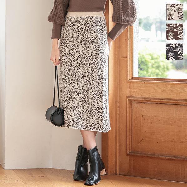 スカート レディース ボトムス ロング ニットスカート 秋冬 M3124 花柄 Sale 77 Off 上品 ウエストゴム きれいめ