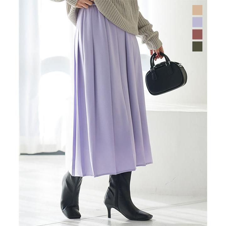 お値下げ　ふわっとニット✖プリーツ　スカート　マキシ丈　ウエストゴム　3色展開 ウエストゴム／手洗い可】フェイクスエードプリーツスカート（マキシ