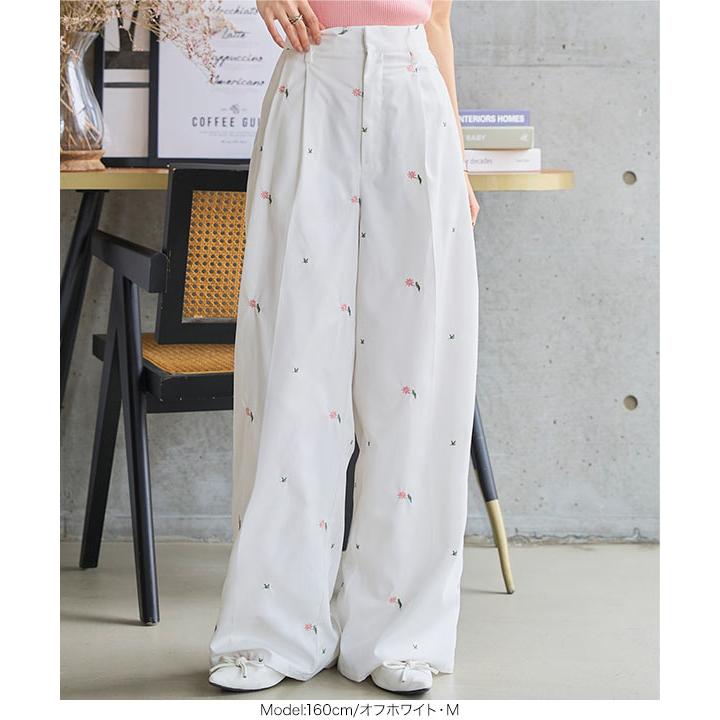 katie花柄パンツ 最終 Petitle / プチレ ] 花柄刺繍シアーイージーパンツ [M4227