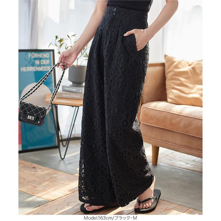 ハンデス KOBE LETTUCE ワイドパンツ レディース 50代 レースパンツ