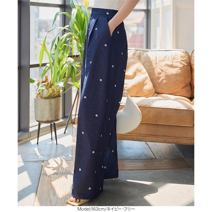 KOBE LETTUCE デニム ワイドパンツ レディース 刺繍 40代 30代