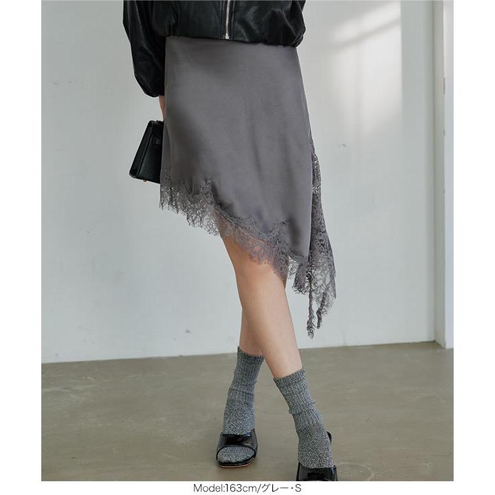 KOBE LETTUCE（神戸レタス） サテンレーススカート ミディ丈 スカート
