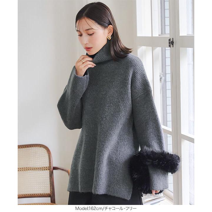 Bergfabel ダークグレー ニットジャケット ハイネック KOBE LETTUCE（神戸レタス） トップス レディース 40代 タートルネック