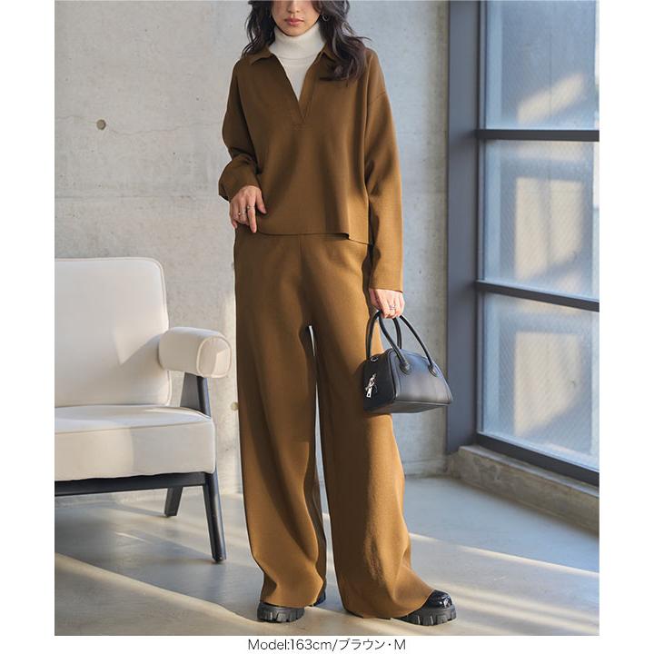 日替わりセール ワイドパンツ スキッパー ニット セットアップ トップス スウェット リラックス 旅行 おしゃれ スポンディッシュ N1237送料無料 | KOBE LETTUCE | 13