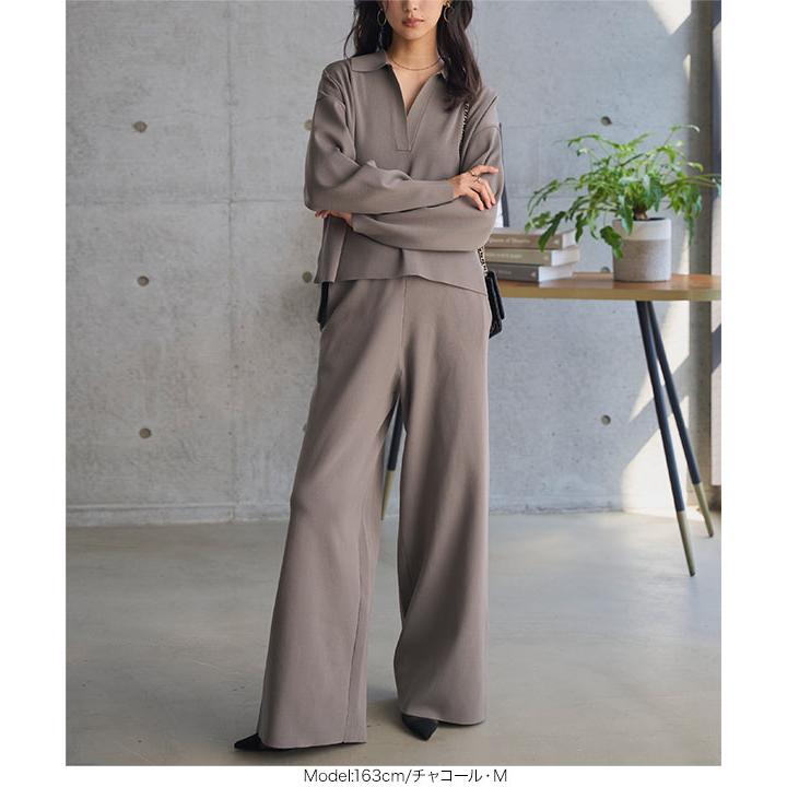 日替わりセール ワイドパンツ スキッパー ニット セットアップ トップス スウェット リラックス 旅行 おしゃれ スポンディッシュ N1237送料無料 | KOBE LETTUCE | 14
