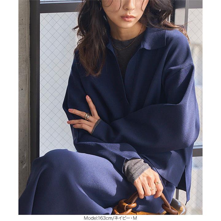 日替わりセール ワイドパンツ スキッパー ニット セットアップ トップス スウェット リラックス 旅行 おしゃれ スポンディッシュ N1237送料無料 | KOBE LETTUCE | 09