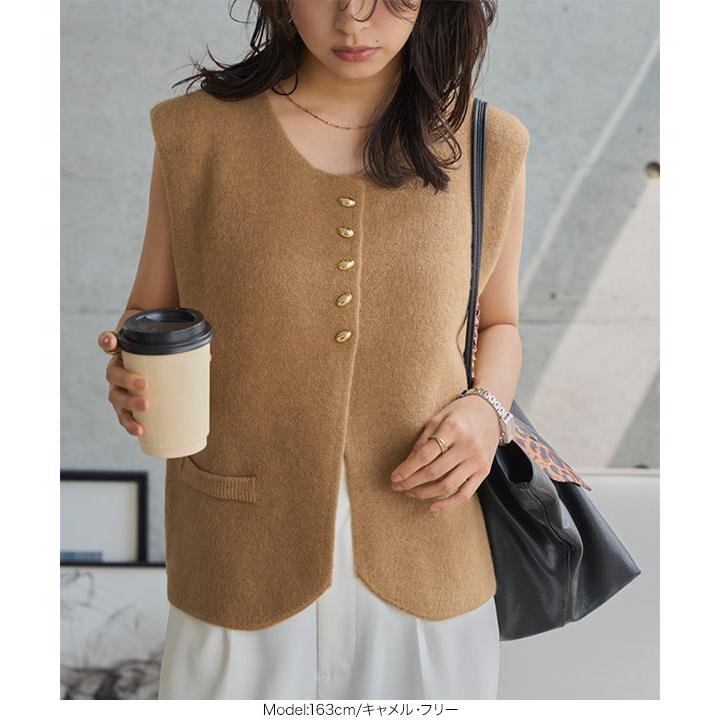 LE PHIL ラインジレ　Vネックベスト　ニット　ノースリーブ　ベージュ　黒 LE PHIL ラインジレ Vネックベスト ニット ノースリーブ ベージュ 黒