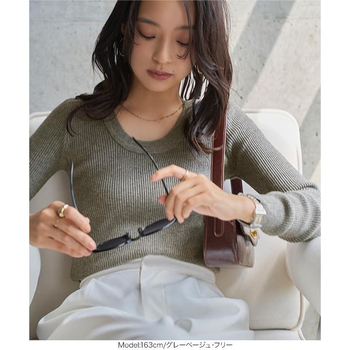 KOBE LETTUCE リブニット 長袖 リブトップス 深uネックtシャツ