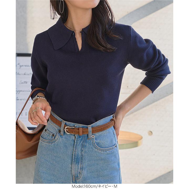 40サイズ♬長袖ニット ネイビー KOBE LETTUCE（神戸レタス） ニット レディース ポロニット 40代 50代