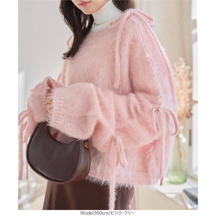 美品　ルネ　Rene ニットトップス　リボン　レース　ピンク KOBE LETTUCE（神戸レタス） ニット トップス レディース セーター