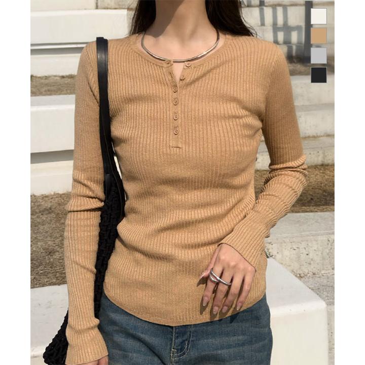 searoomlynn 新品 ヘンリーRIBニットトップス さのまい着用 mizuiro ind｜【30%OFF】ヘンリーネックプルオーバー henly neck P/O