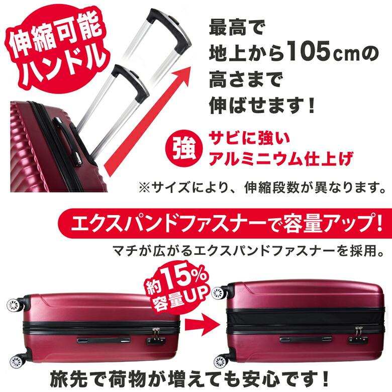 スーツケース キャリーケース　大型 ストッパー付き キャスター ロック YKK スーツケース キャリーバッグ YKKファスナー 軽量 拡張ファスナー付き
