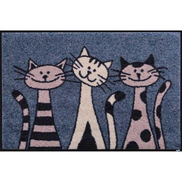 玄関マット 屋外 室内 洗える 滑り止め wash+dry Three Cats blue 50